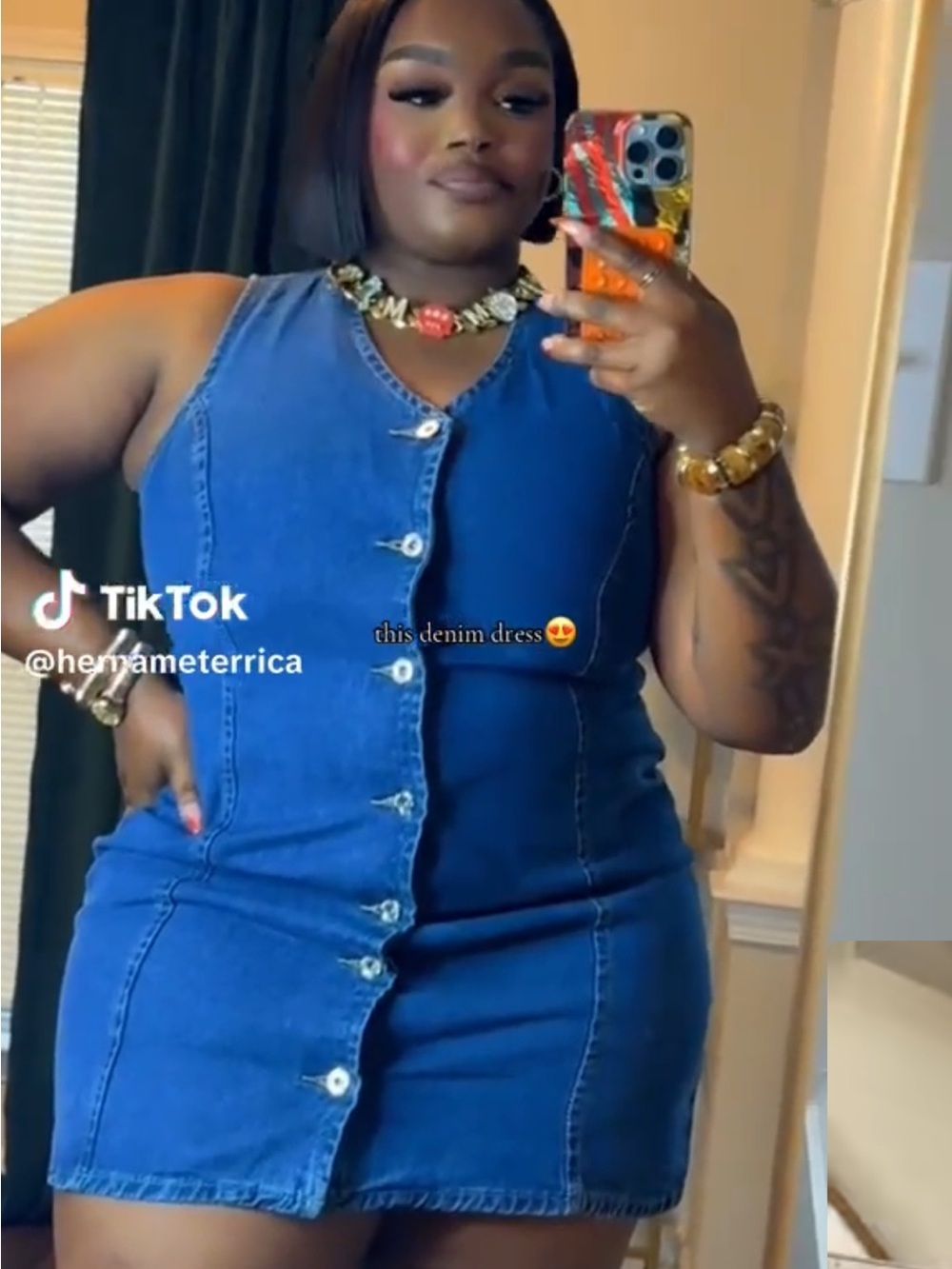 Button-Front Blue Denim Dress